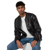 Letter Embroidered Leather Bomber Jacket