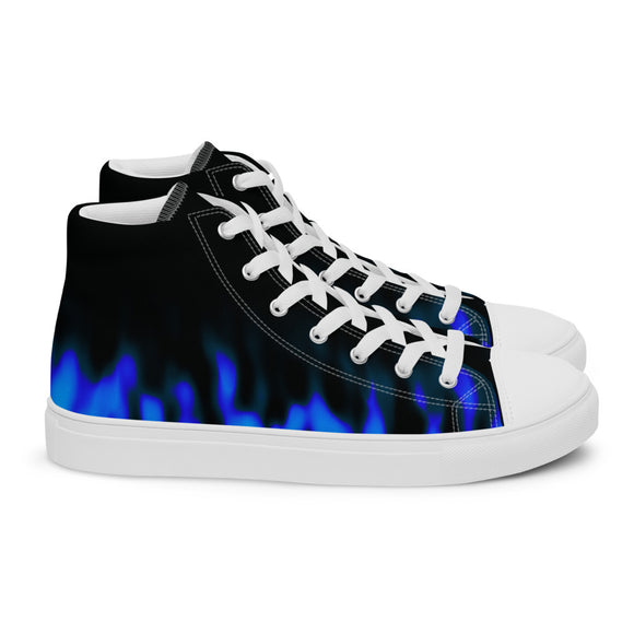 Small Blue Flame Men's high top canvas shoes